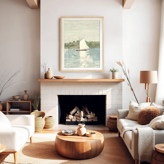 Sage and Light Blue Coastal Sailboat Art - Sage and Rose Prints