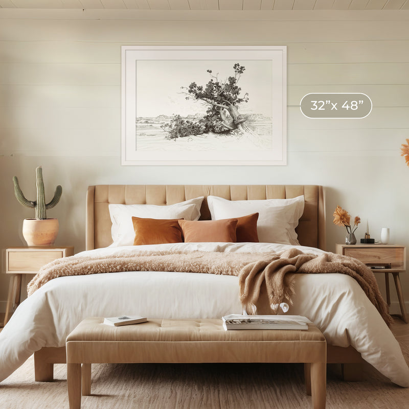 Black and White Desert Tree Drawing - Sage and Rose Prints