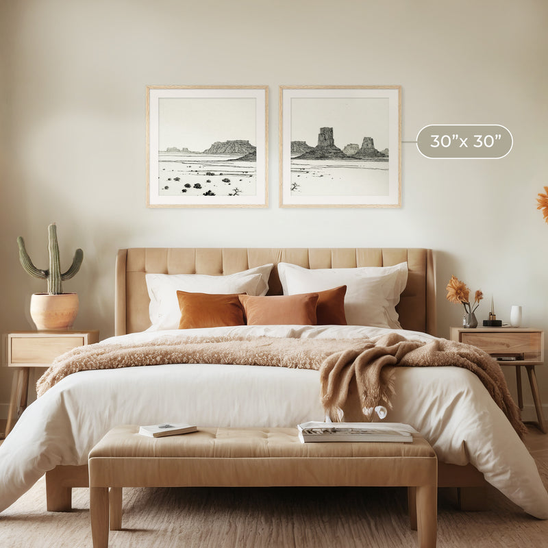 Black and White Desert Landscape 2-Panel Set - Sage and Rose Prints