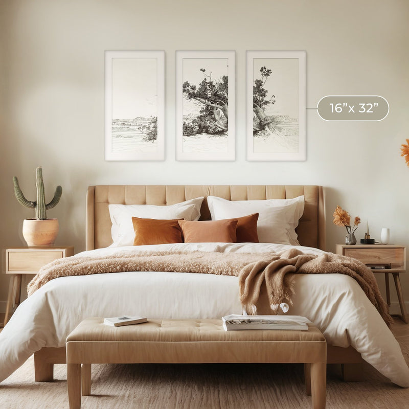 Black and White Desert Tree Triptych - Sage and Rose Prints