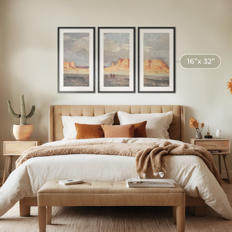 Desert Painting Triptych in Muted Blues and Orange - Sage and Rose Prints