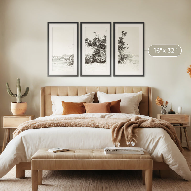 Black and White Desert Tree Triptych - Sage and Rose Prints