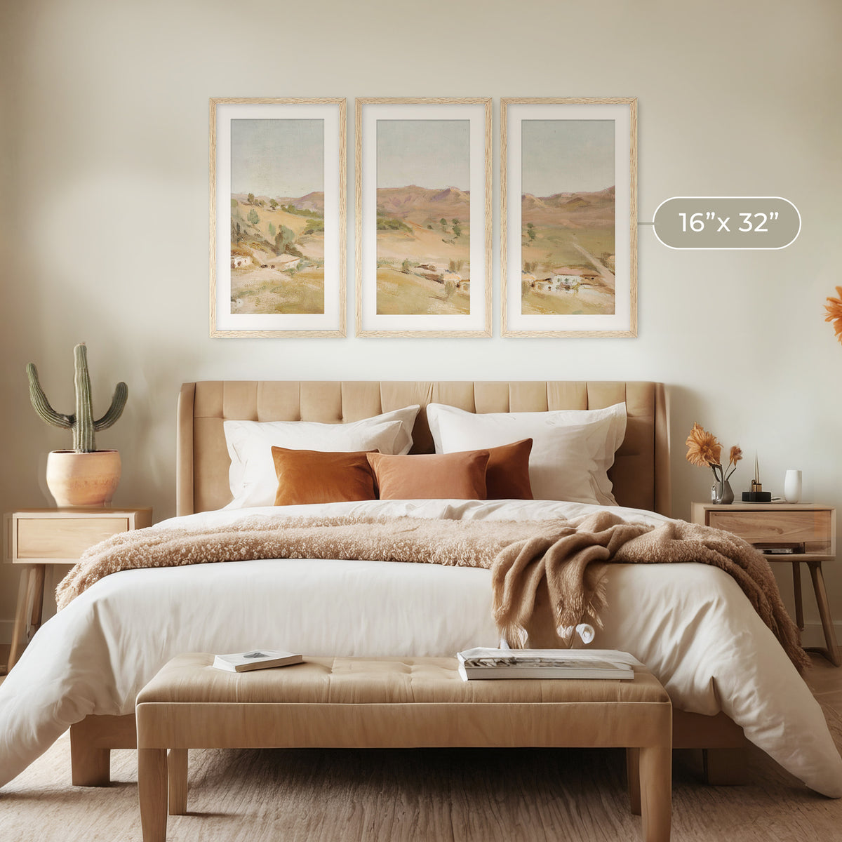 Impressionist Desert Painting Triptych - Sage and Rose Prints