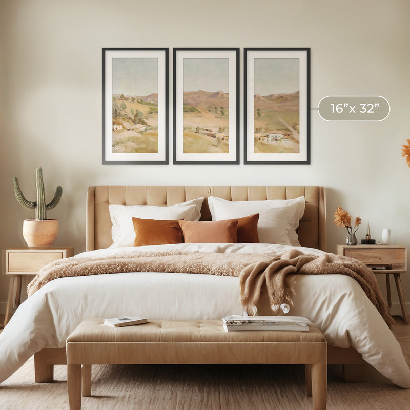 Impressionist Desert Painting Triptych - Sage and Rose Prints
