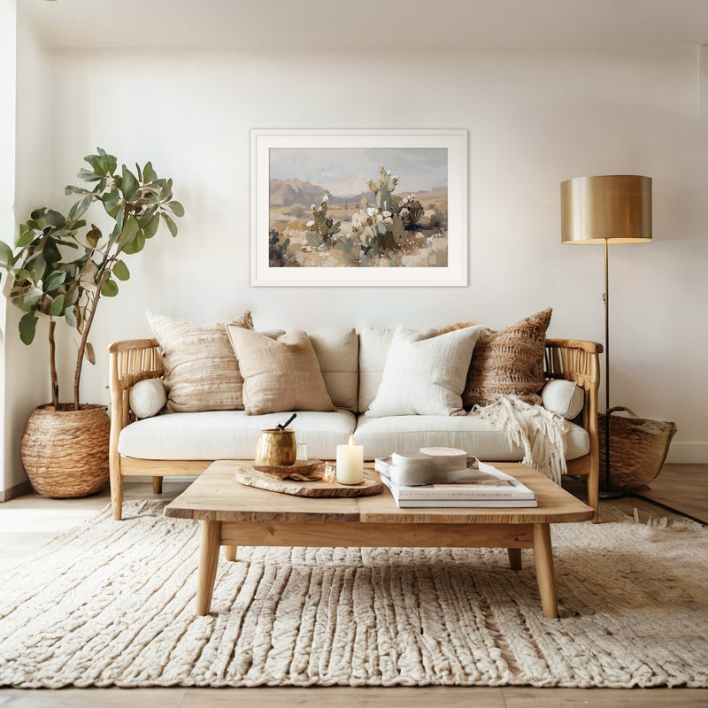 Desert Landscape with Flowering Cactus - Sage and Rose Prints