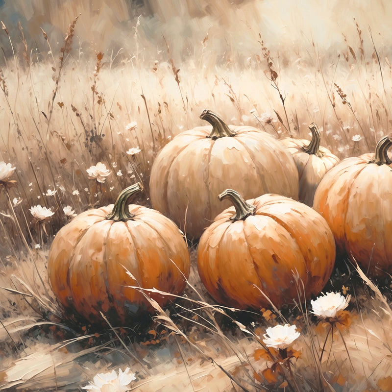 Pumpkin fall print, fall artwork with wood frame, fall wall art, fall oil painting, lfall wall decor in burnt orange and light beige Sage & Rose Prints