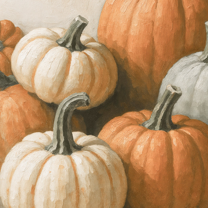 Pumpkin fall print, fall artwork with wood frame, fall wall art, pumpkin fall oil painting, fall wall decor in burnt orange and light beige, Sage & Rose Prints