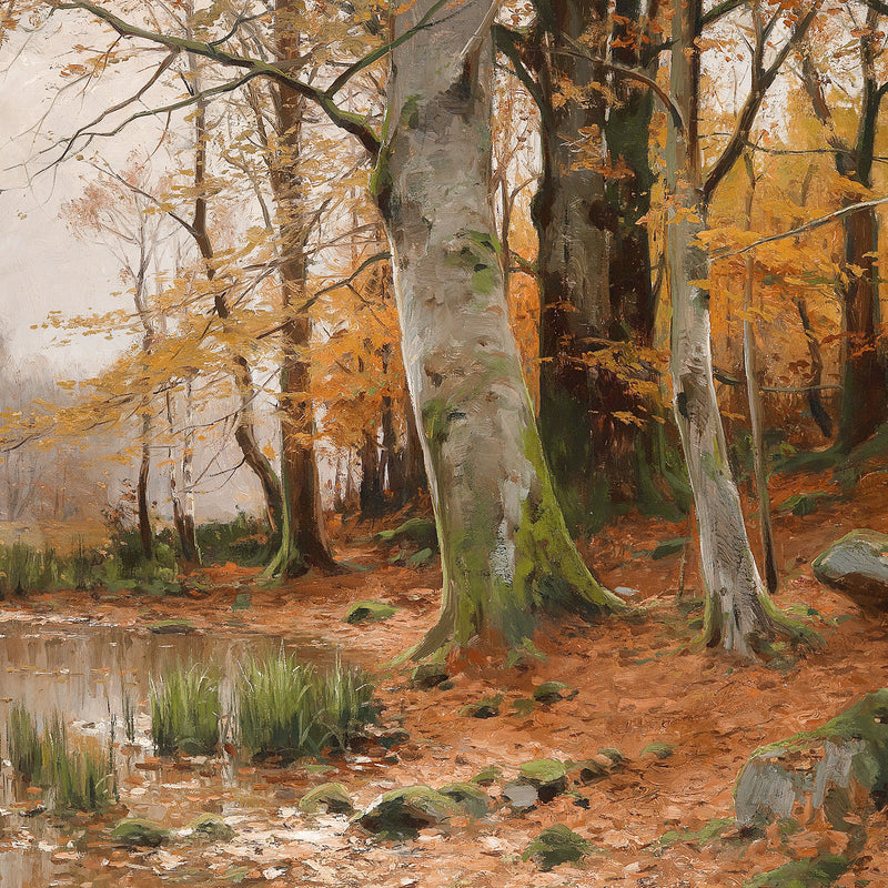 Walter Moras fall print, fall artwork with wood frame, fall wall art, fall forest, autumn trees, vintage style, rustic, fall painting, fall wall decor in burnt orange and light beige, Sage & Rose Prints