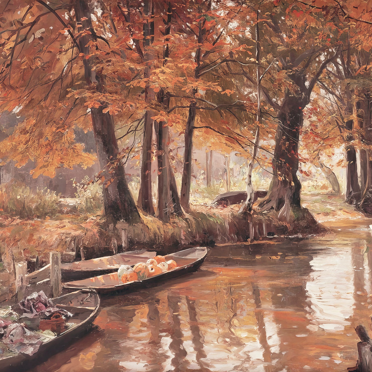 Walter Moras painting fall print, fall artwork with wood frame, fall wall art, fall forest, autumn trees, vintage style, rustic, fall painting, fall wall decor in burnt orange and light beige, Sage & Rose Prints
