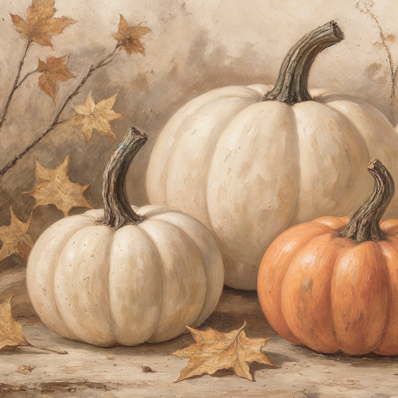 Pumpkin fall print, fall artwork with wood frame, fall wall art, fall wall decor in burnt orange and light beige Sage & Rose Prints