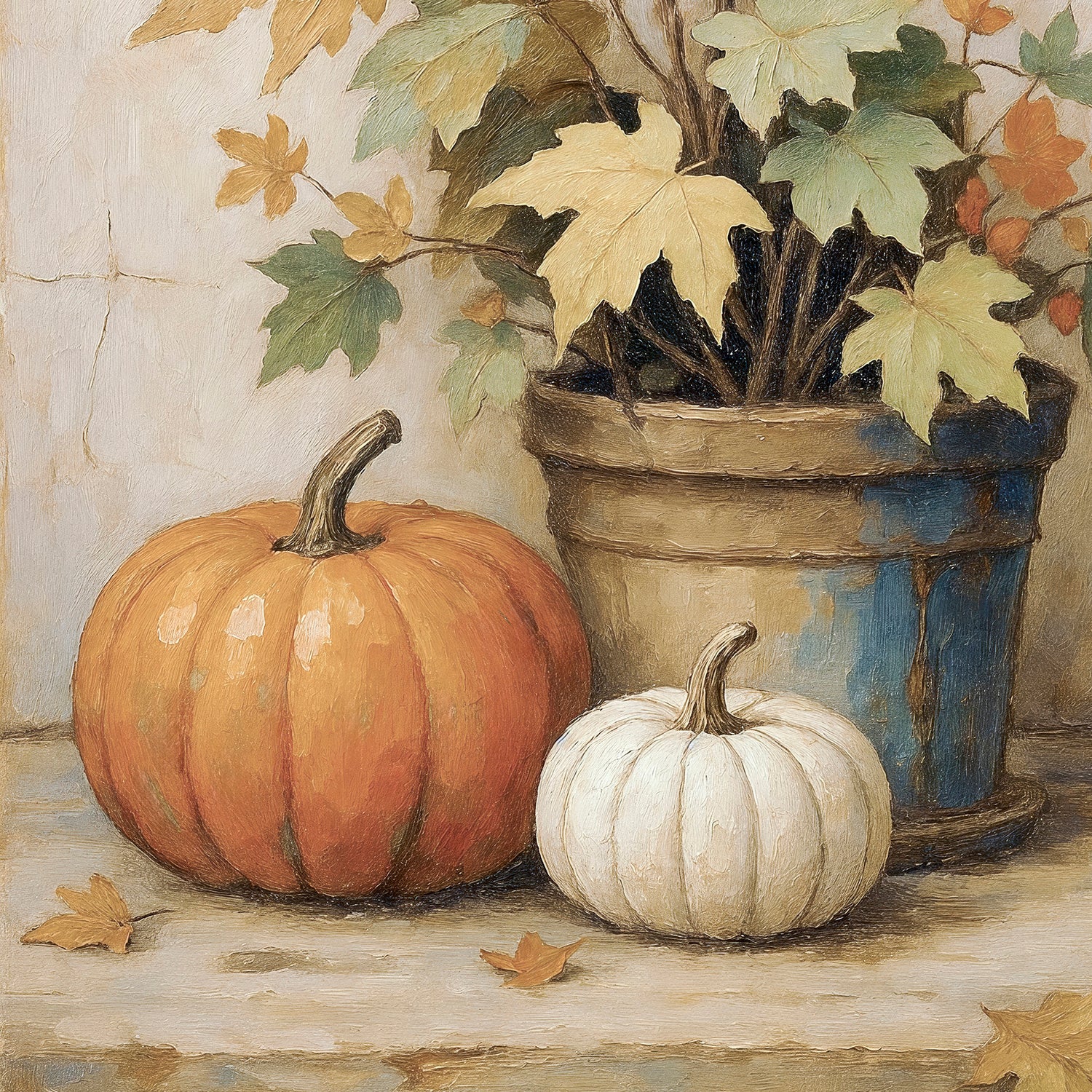 Pumpkin fall print, fall artwork with wood frame, fall wall art, pumpkin fall oil painting, fall wall decor in burnt orange and light beige, Sage & Rose Prints