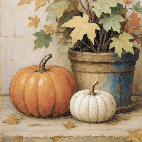 Pumpkin fall print, fall artwork with wood frame, fall wall art, pumpkin fall oil painting, fall wall decor in burnt orange and light beige, Sage & Rose Prints