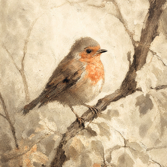 Bird fall print, fall artwork with black frame, fall wall art, robin in the woods fall oil painting, fall wall decor in burnt orange and light beige, Sage & Rose Prints