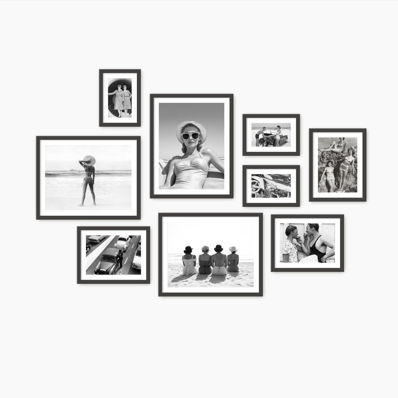 Black and White Retro 9-Piece Gallery - Sage and Rose Prints