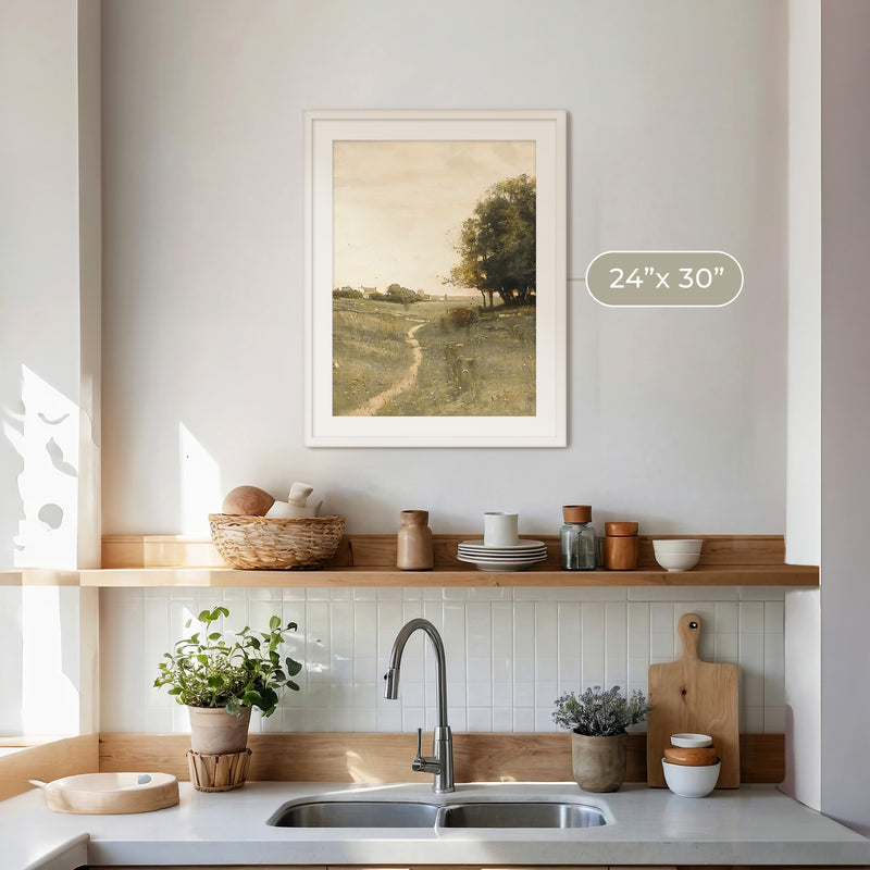 Muted Green Countryside Landscape No2 - Sage and Rose Prints