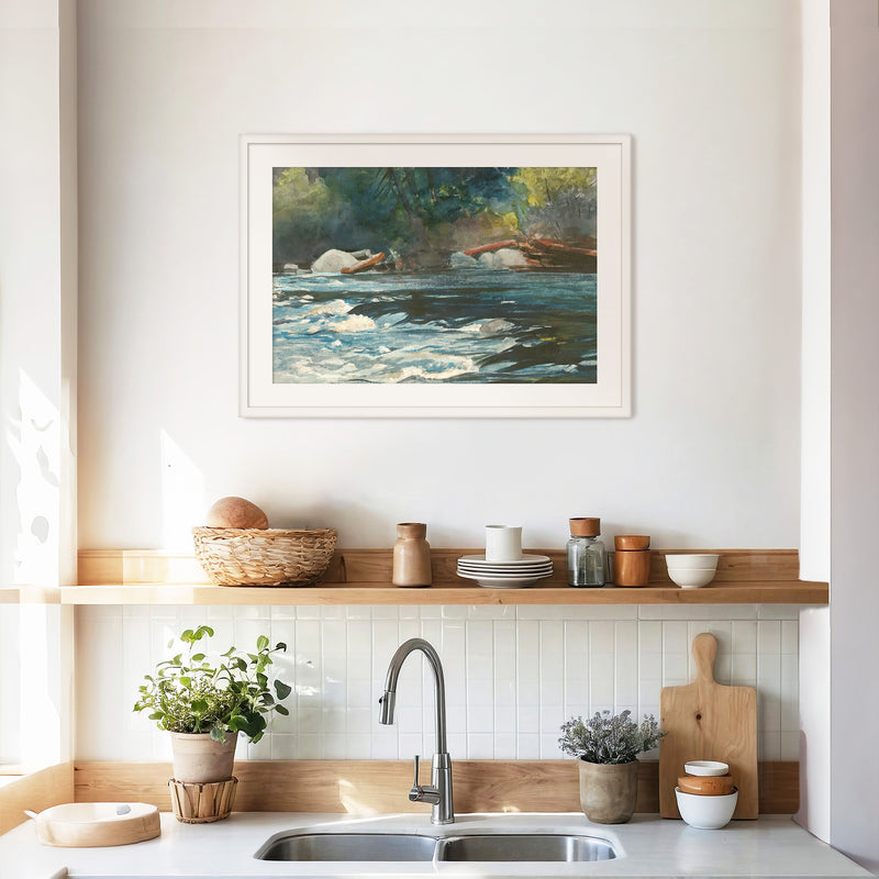 River Painting in Shades of Green - Sage and Rose Prints