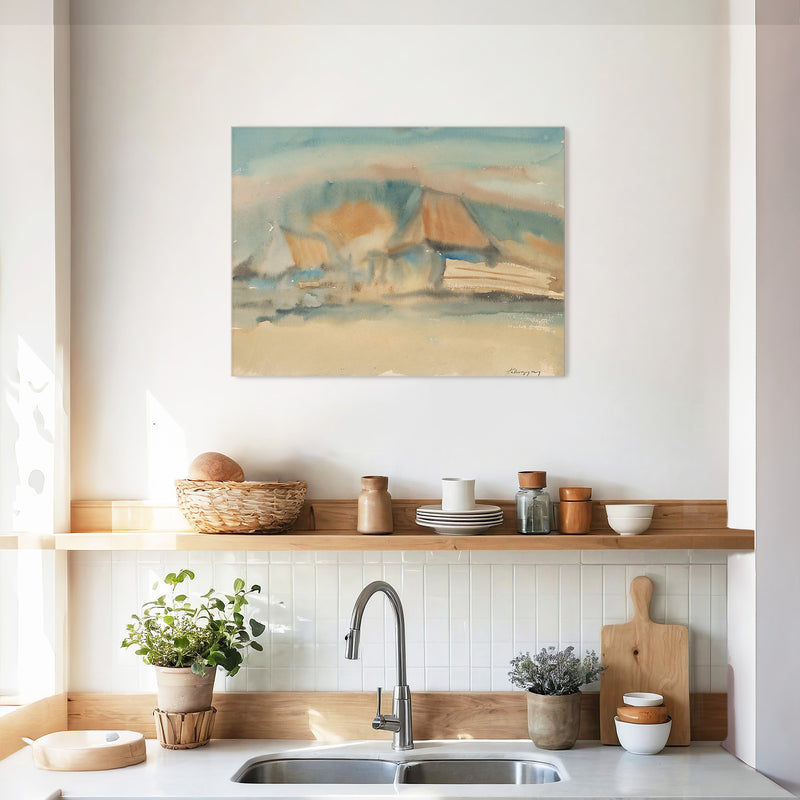Cottage Watercolor in Tans and Teals - Sage and Rose Prints
