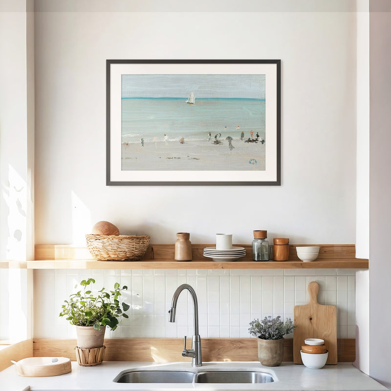 Muted Beach Painting with a Touch of Teal - Sage and Rose Prints