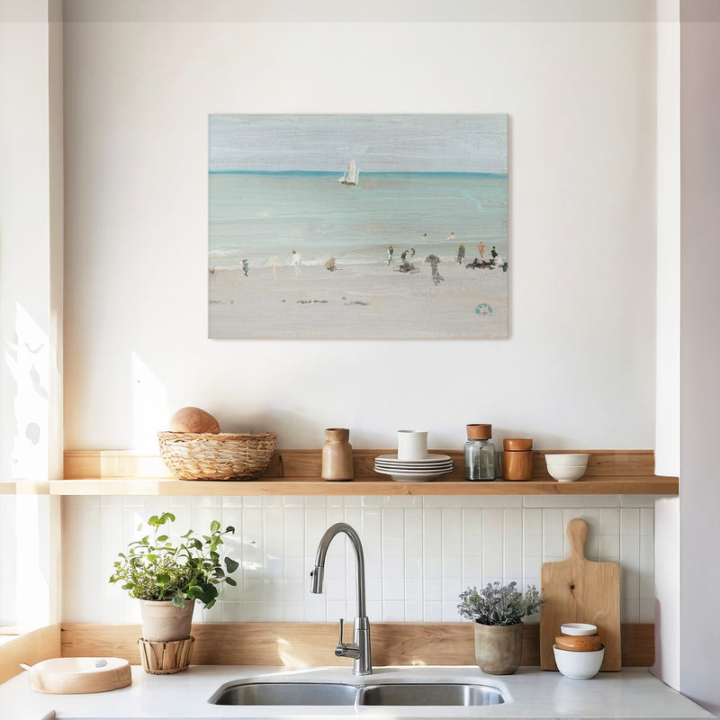Muted Beach Painting with a Touch of Teal - Sage and Rose Prints