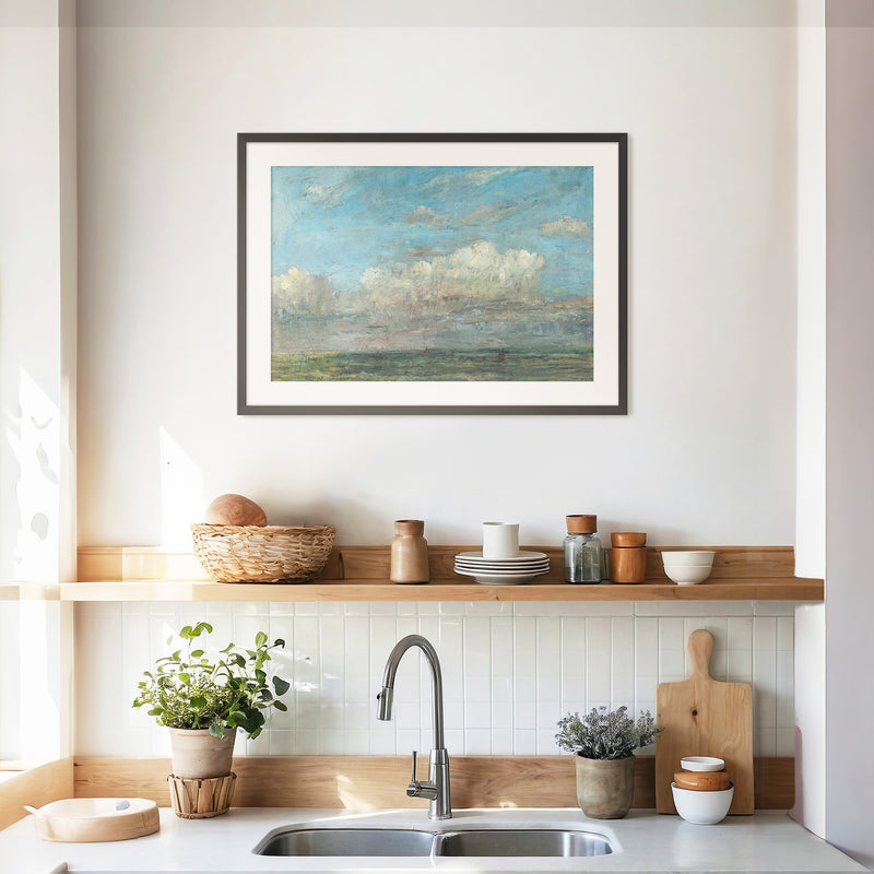 Vibrant Blue Sky Seaside Painting - Sage and Rose Prints