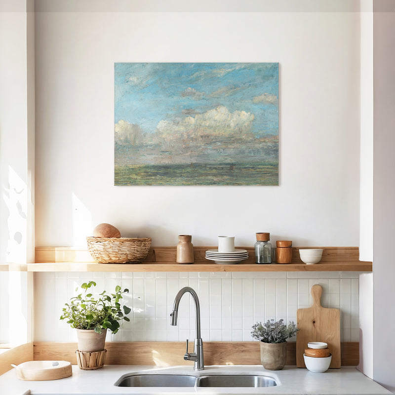 Vibrant Blue Sky Seaside Painting - Sage and Rose Prints