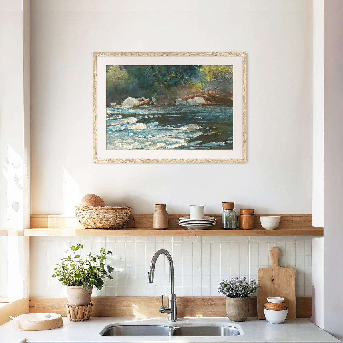 River Painting in Shades of Green - Sage and Rose Prints