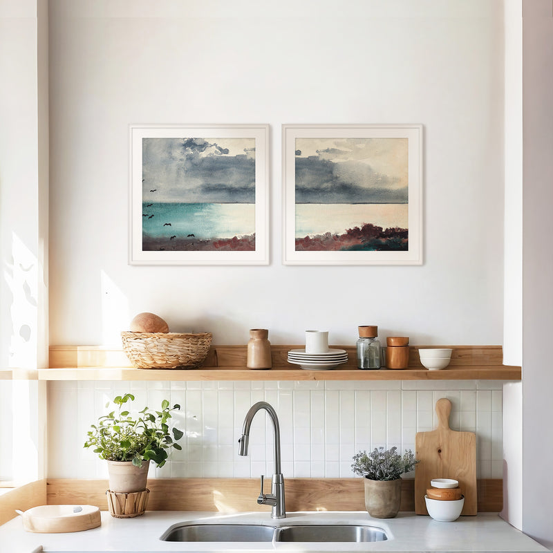Ocean After a Storm Watercolor 2-Panel Set - Sage and Rose Prints