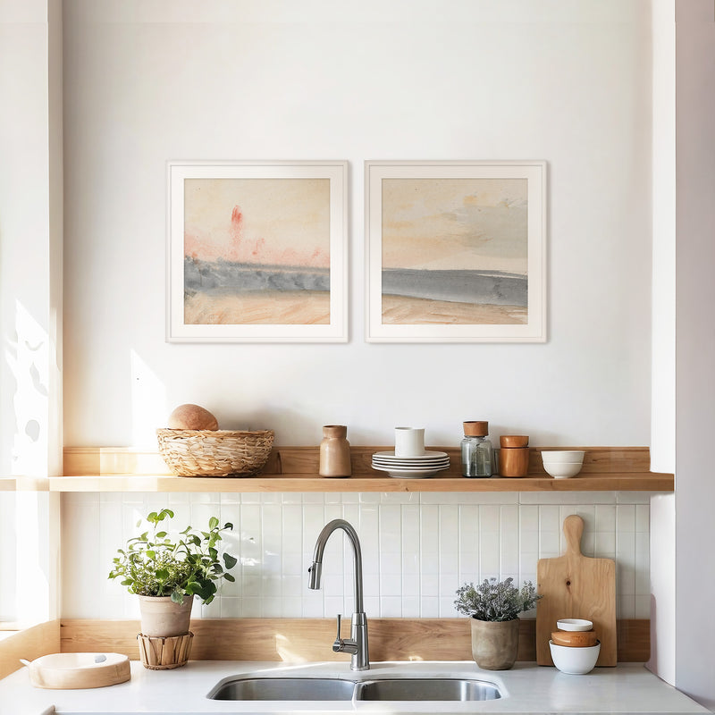 Simple Abstract Coastal Landscape 2-Panel Set - Sage and Rose Prints