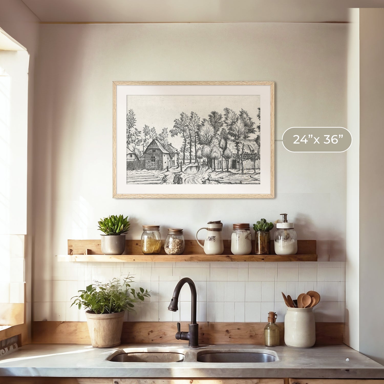 Black and White Cottagecore Drawing - Sage and Rose Prints