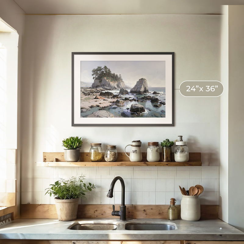 Rocky Beach Painting No2 - Sage and Rose Prints