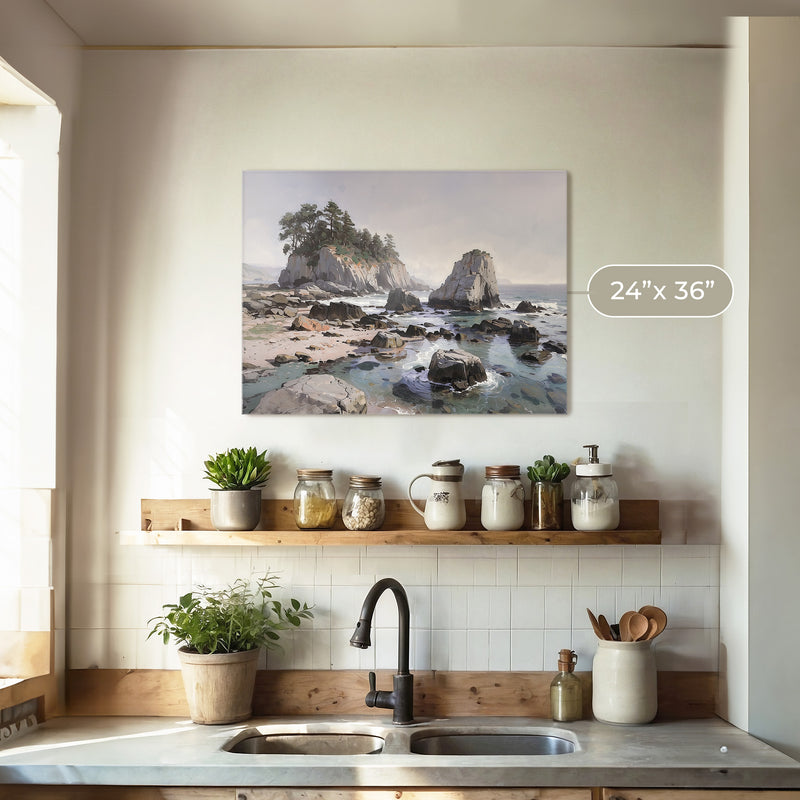 Rocky Beach Painting No2 - Sage and Rose Prints