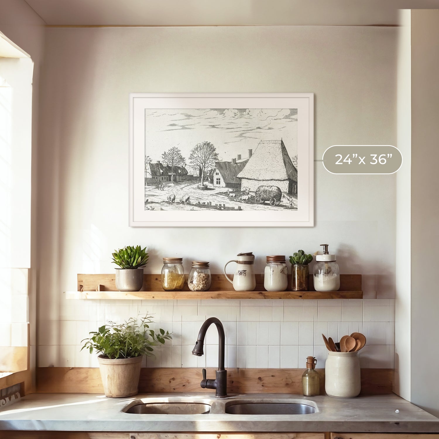 Cottagecore Black and White Illustration - Sage and Rose Prints
