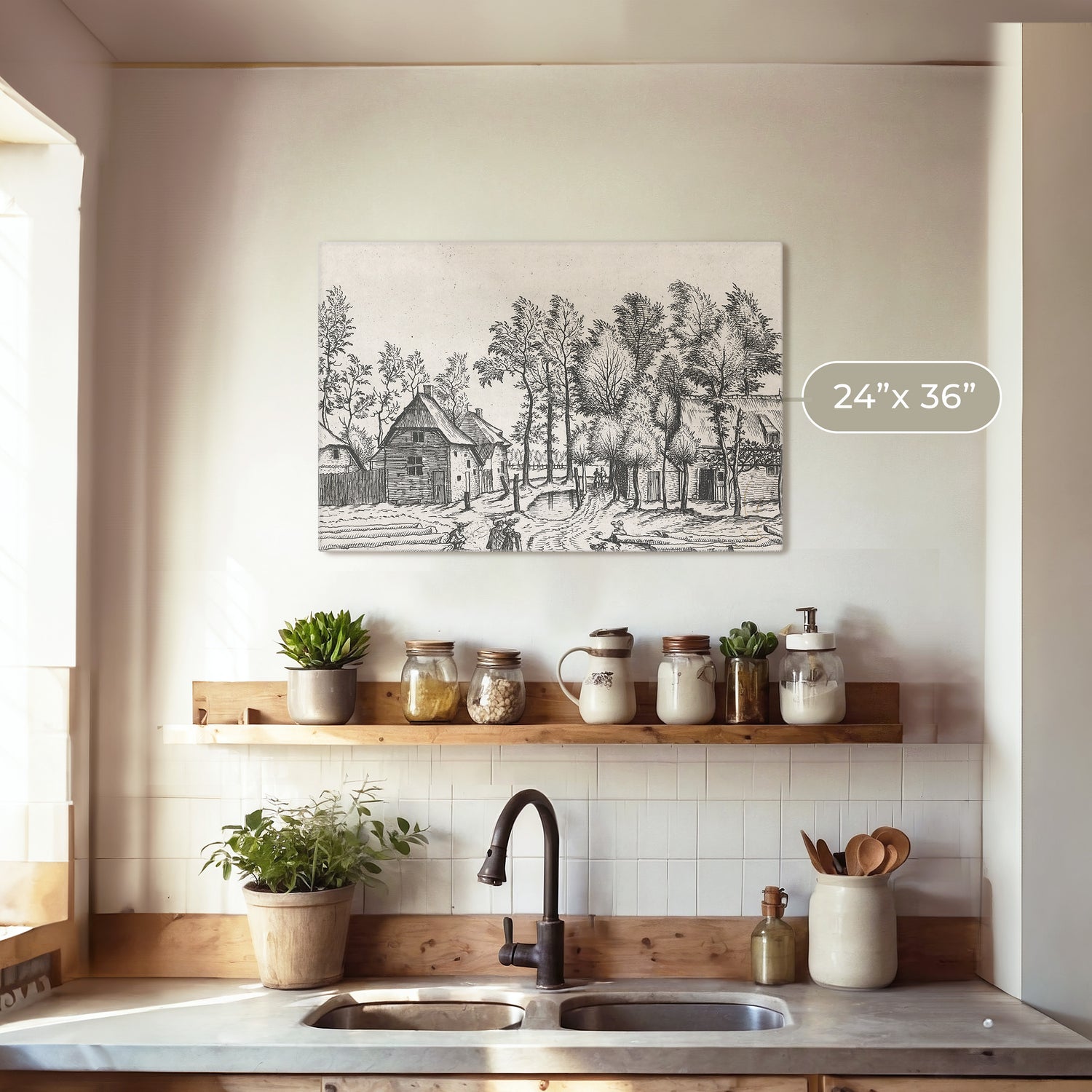 Black and White Cottagecore Drawing - Sage and Rose Prints