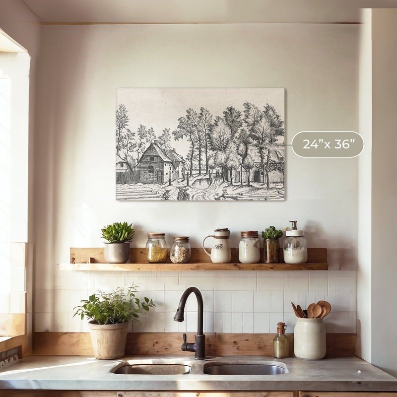 Black and White Cottagecore Drawing - Sage and Rose Prints
