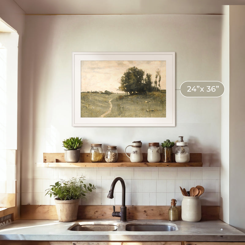 Muted Green Countryside Landscape No1 - Sage and Rose Prints