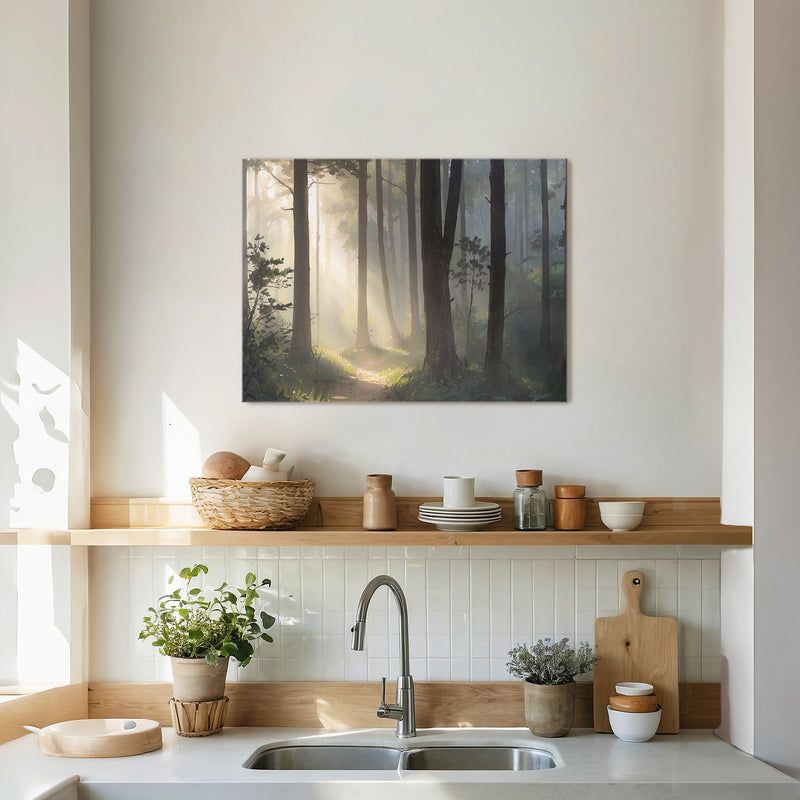 Sunlight Through a Misty Forest No2 - Sage and Rose Prints