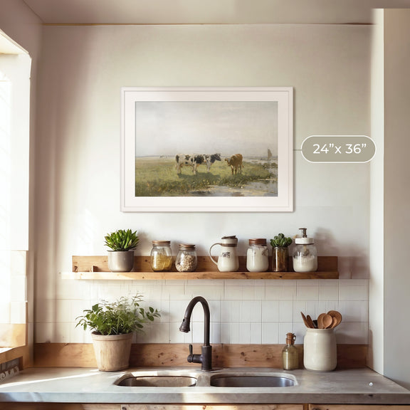 Old Masters Cow Painting No1 - Sage and Rose Prints