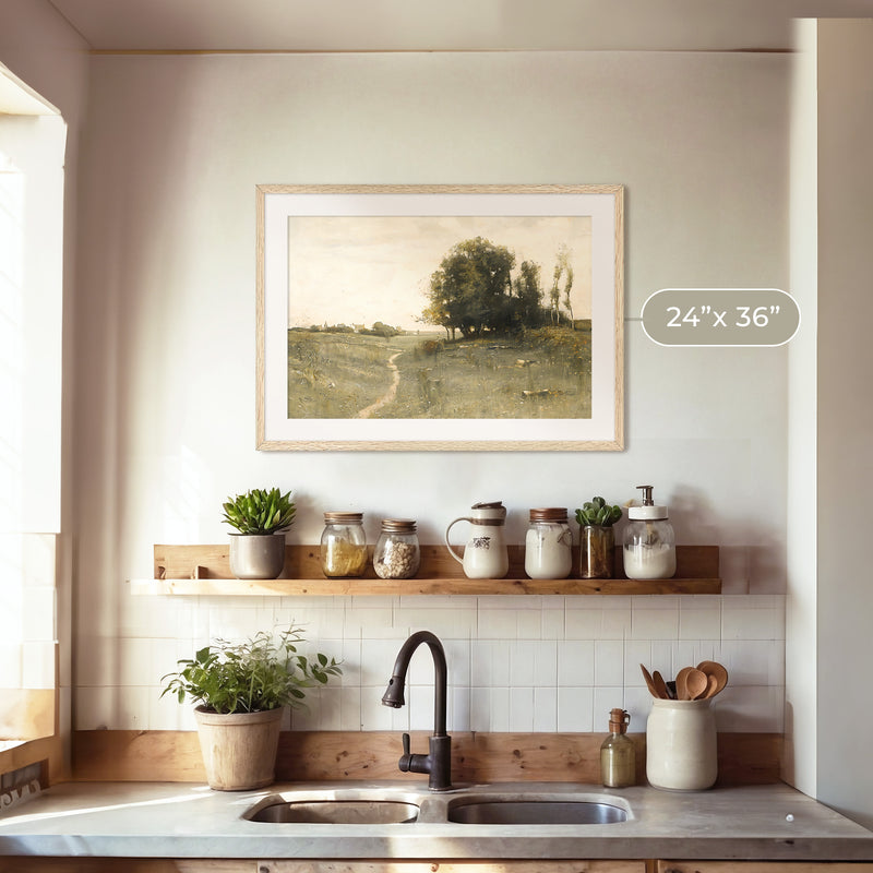 Muted Green Countryside Landscape No1 - Sage and Rose Prints