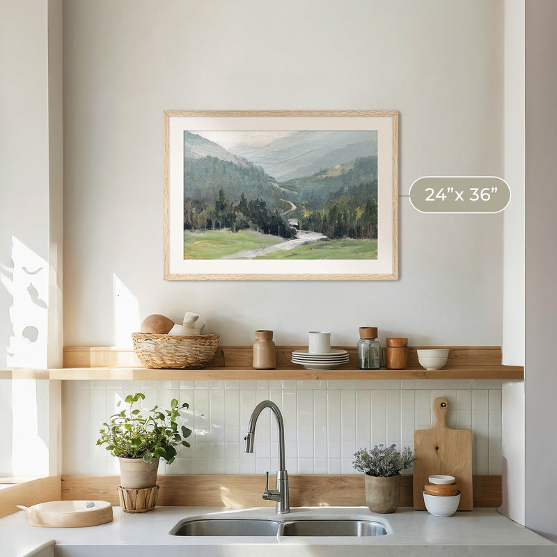 Blue Mountain Oil Painting No2 - Sage and Rose Prints