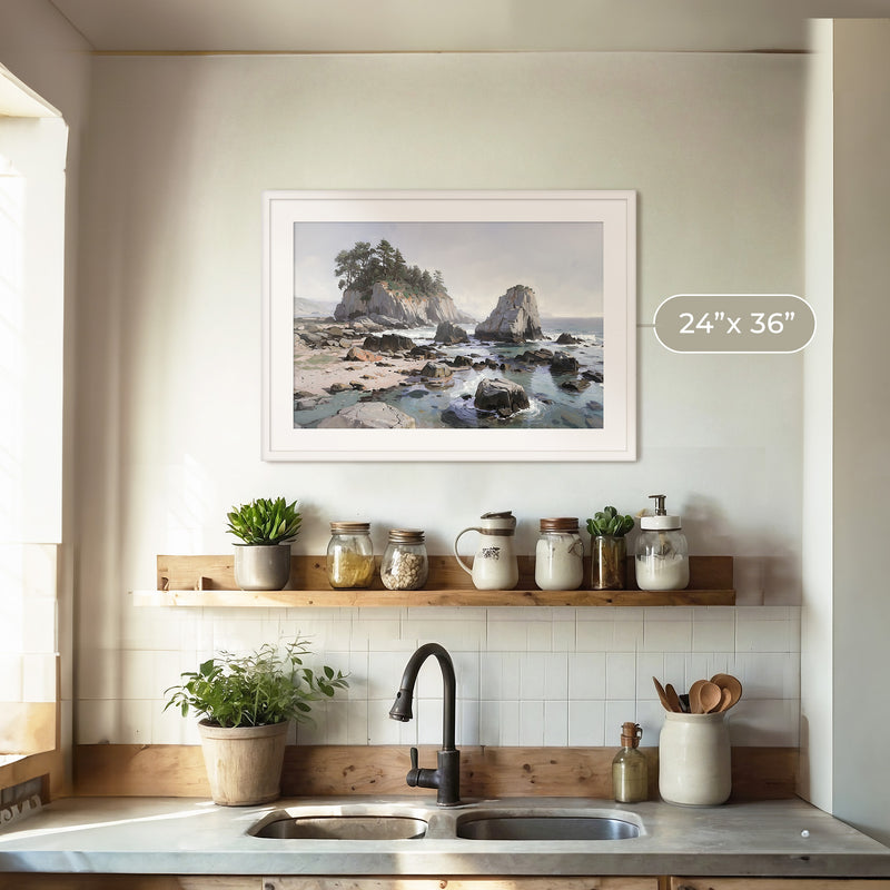 Rocky Beach Painting No2 - Sage and Rose Prints