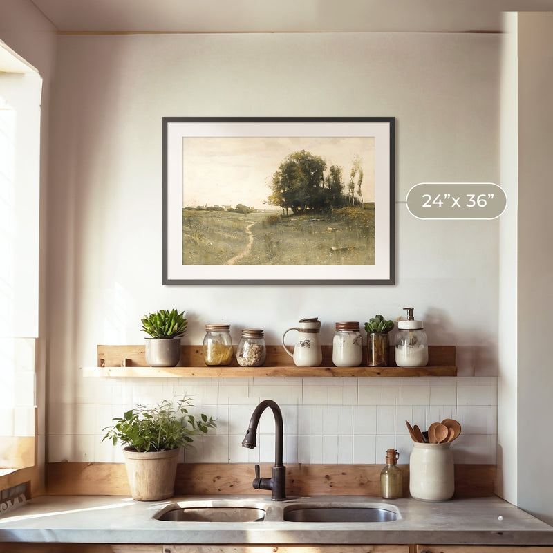 Muted Green Countryside Landscape No1 - Sage and Rose Prints