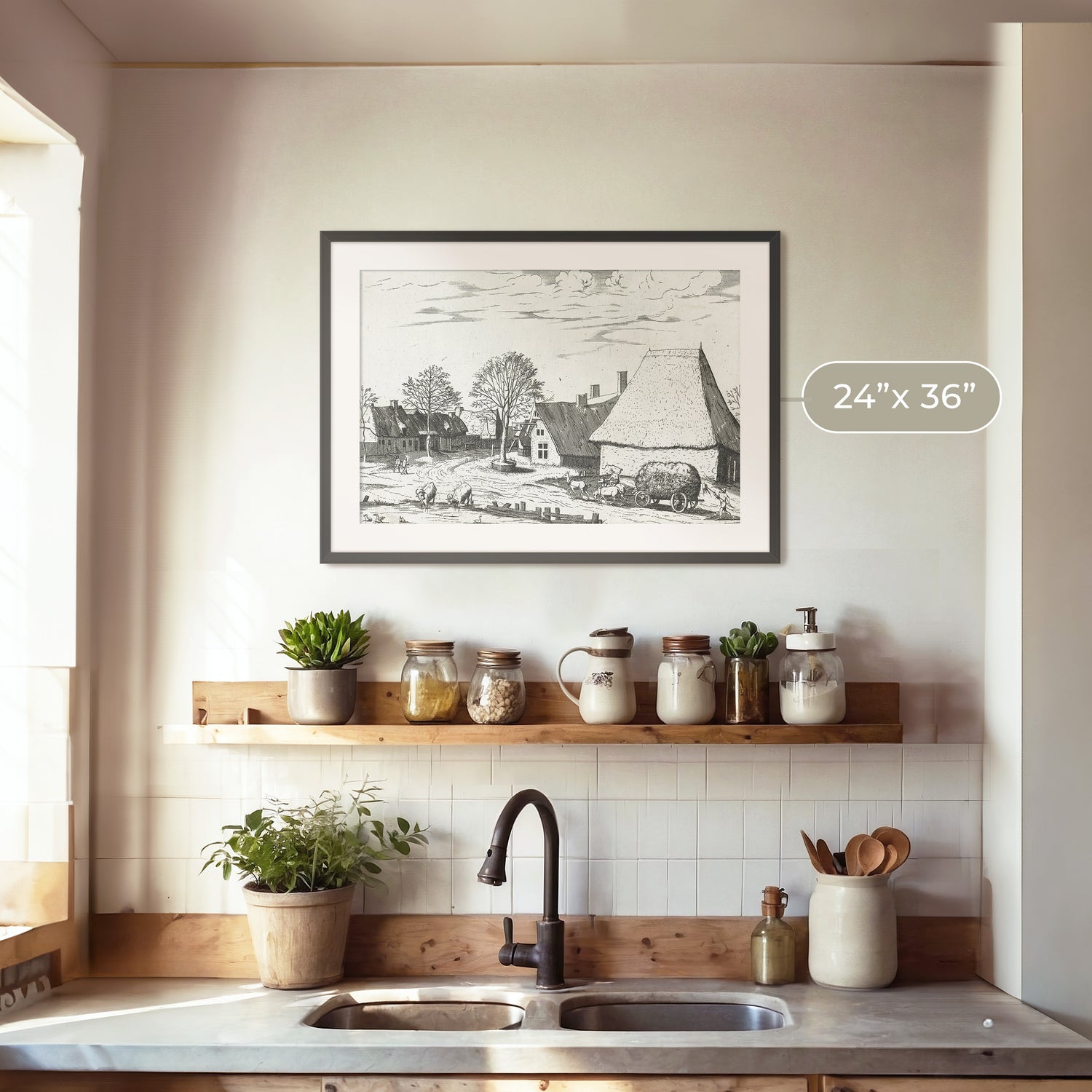 Cottagecore Black and White Illustration - Sage and Rose Prints