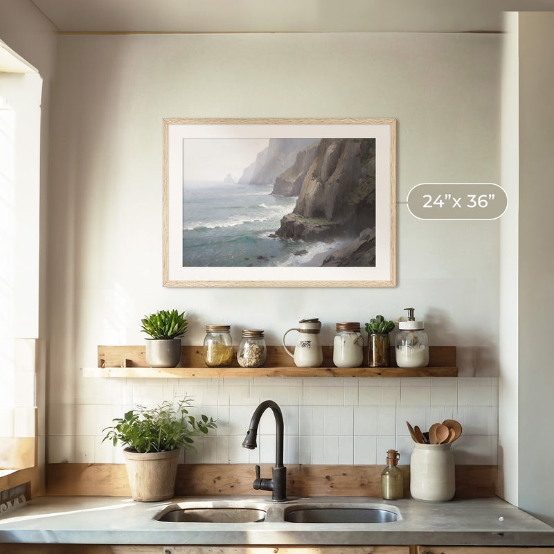 Misty Cliffs Painting No2 - Sage and Rose Prints