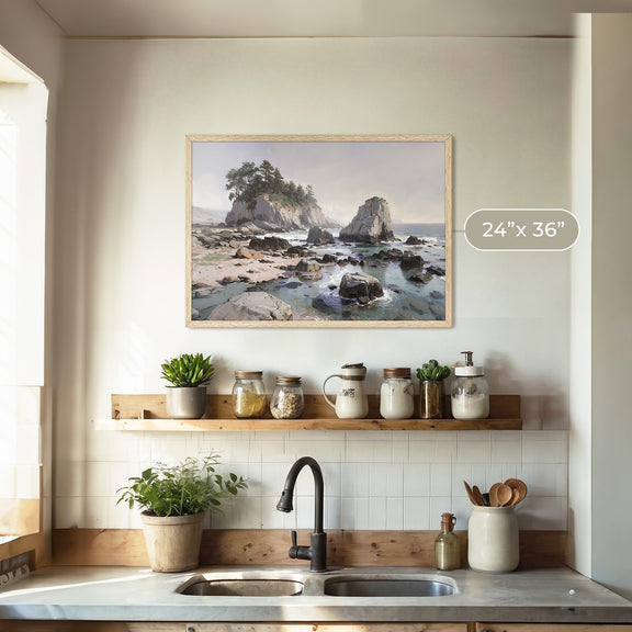 Rocky Beach Painting No2 - Sage and Rose Prints