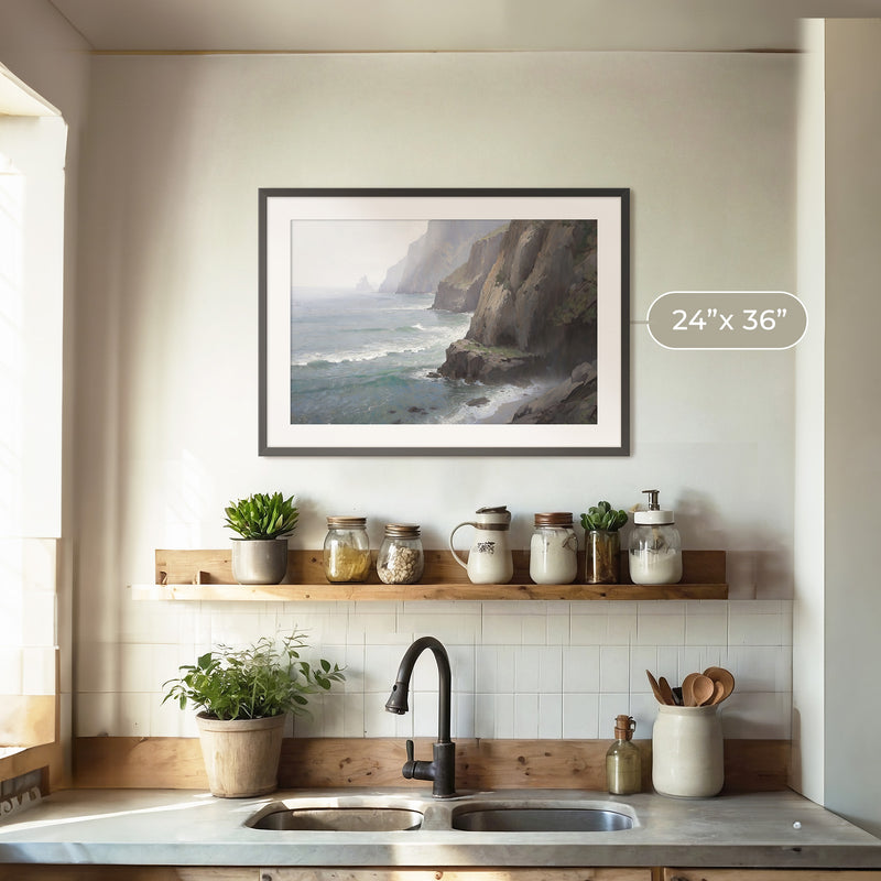 Misty Cliffs Painting No2 - Sage and Rose Prints