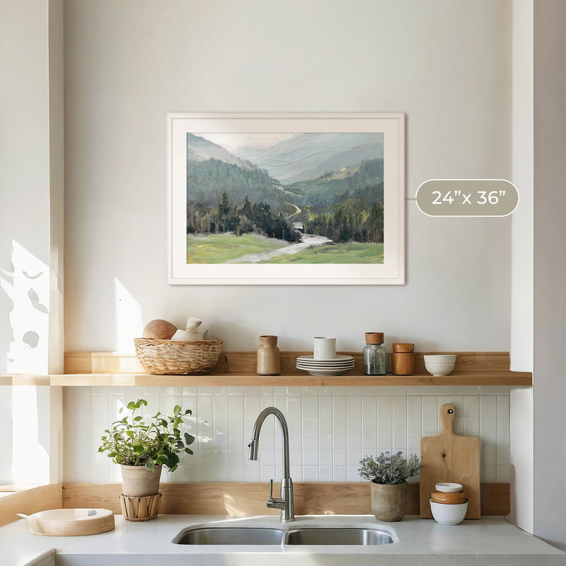 Blue Mountain Oil Painting No2 - Sage and Rose Prints