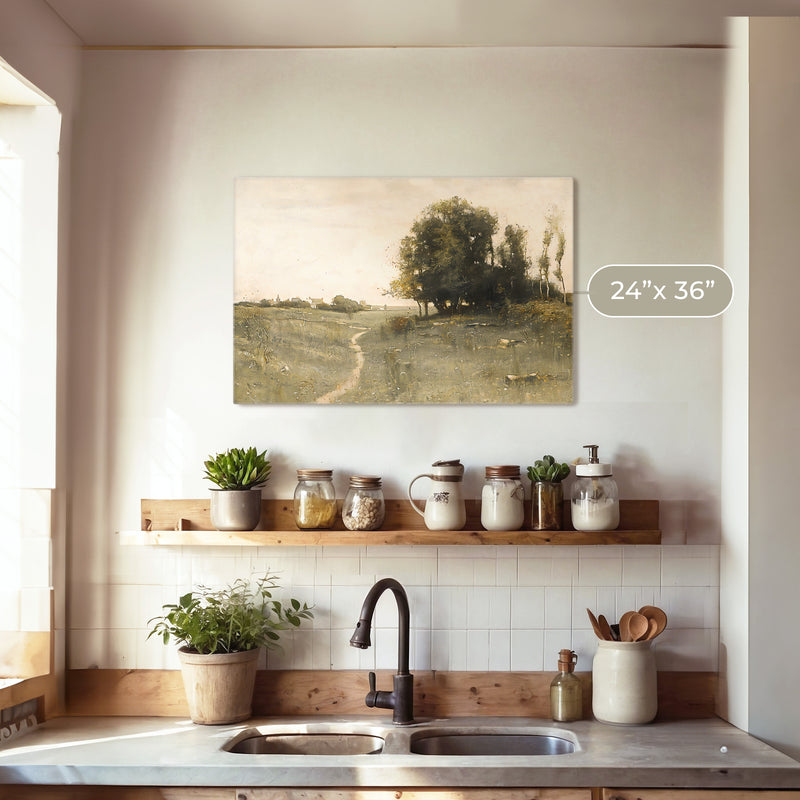 Muted Green Countryside Landscape No1 - Sage and Rose Prints