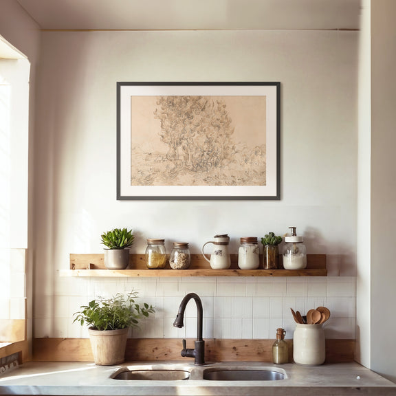 Vintage Drawing by Vincent Van Gogh No2 - Sage and Rose Prints