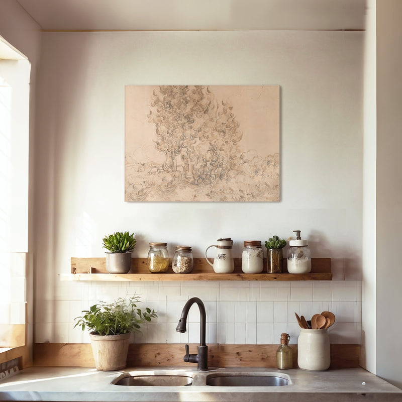 Vintage Drawing by Vincent Van Gogh No2 - Sage and Rose Prints