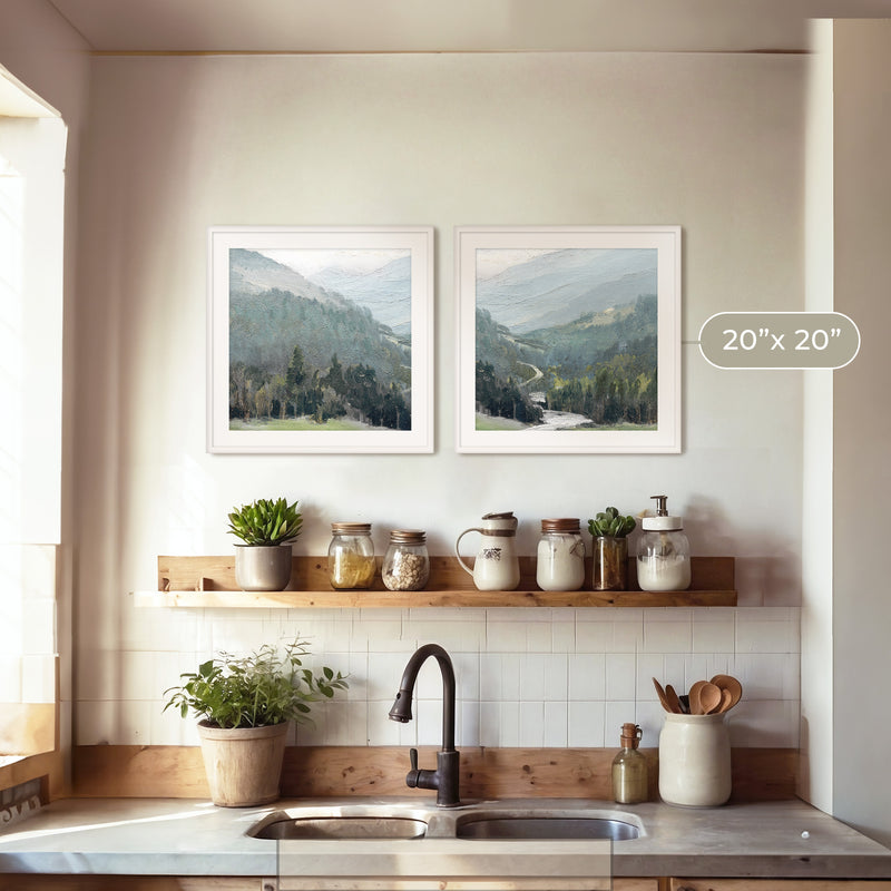 Rocky Mountain Oil Paintings 2 Panel Art Set - Sage and Rose Prints